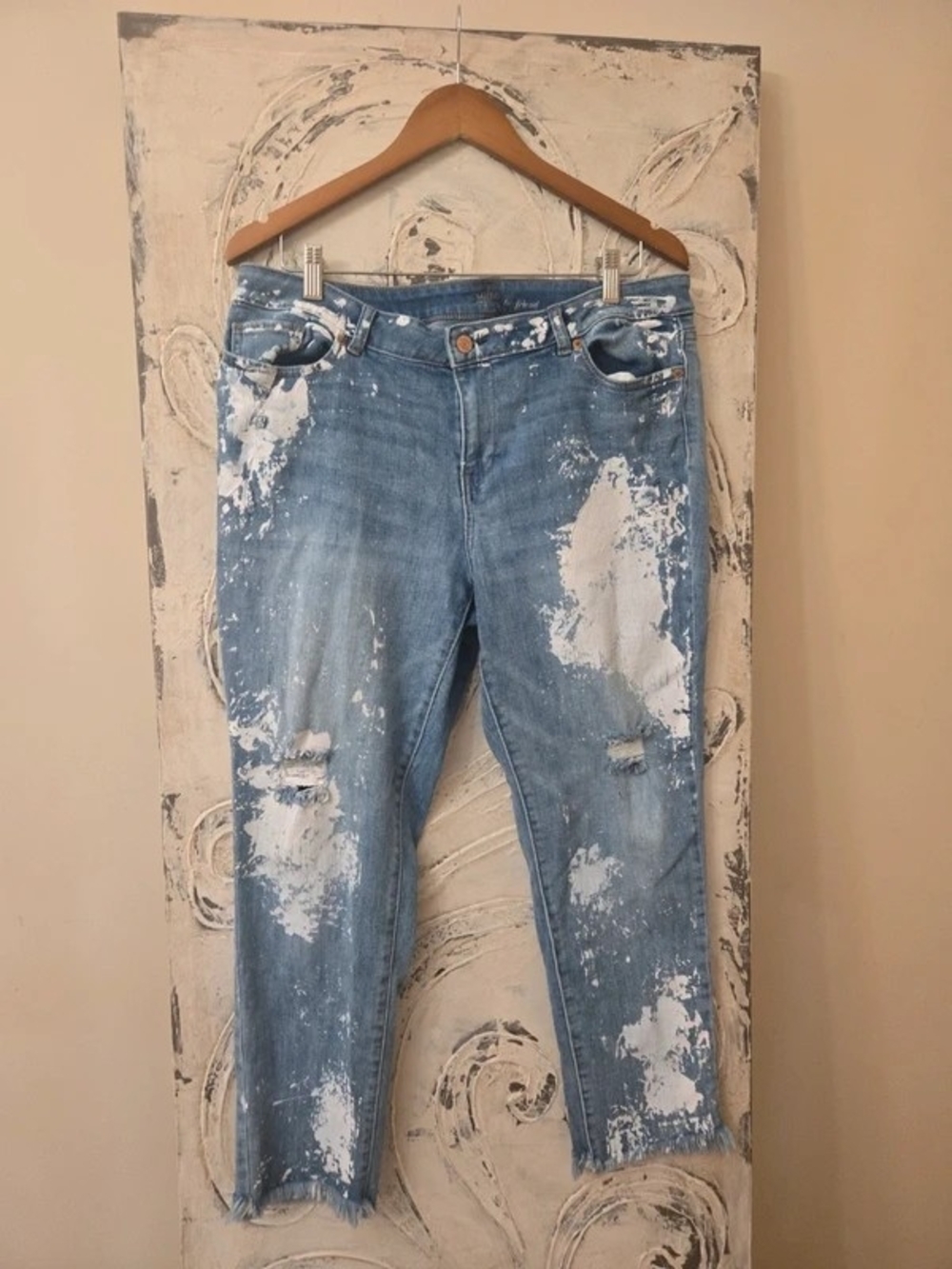 Soho Light Blue Distressed Paint-Splatter Boyfriend Jeans